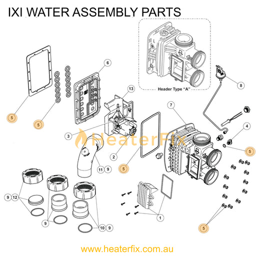 AstralPool IXI Gasket And Seals Kit - Heater Spare Part